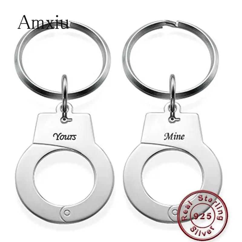 

Amxiu Personalized Two Pieces 925 Sterling Silver Key Chains Customized Two Names Keychains For Lovers Birthday Gift Accessories