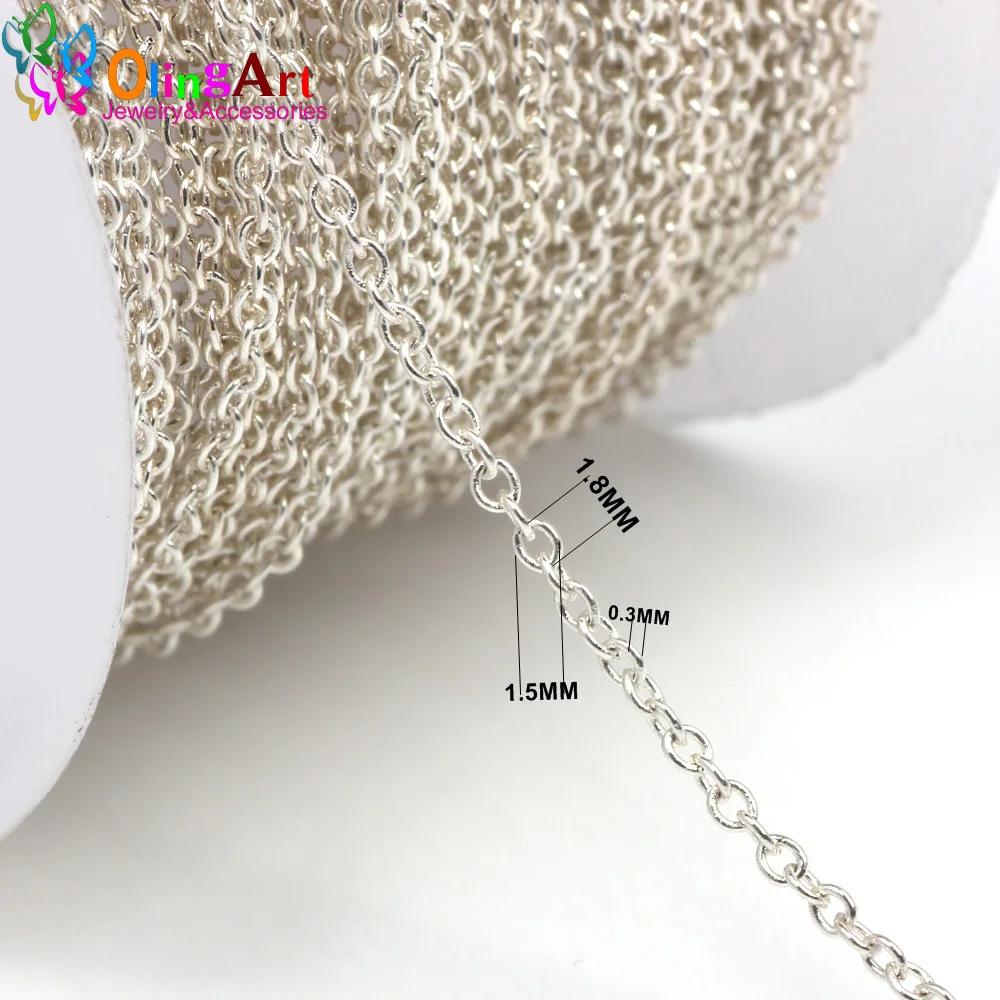 5M/Lot 1.5MM Plated Bronze/KC Gold/Rhodium/Rose Gold/Silver Color Oval Shape Link Chains Bracelet Necklace DIY Jewelry Making