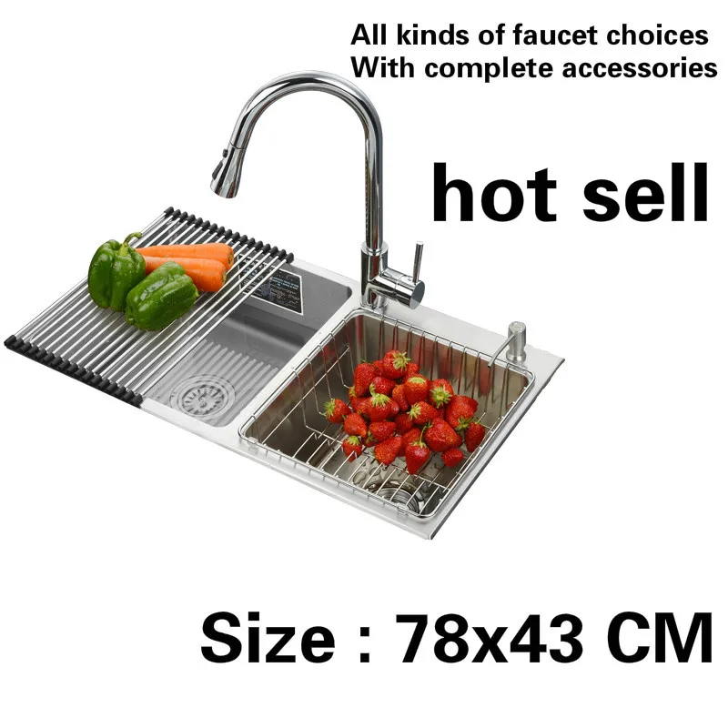 

Free shipping Household standard Kitchen sink durable manual thick stainless steel vogue double groove 78x43x20 CM