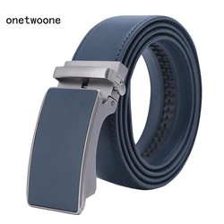 Ceinture en cuir véritable pour homme, sangle en métal bleu, structure automatique, marque célèbre, qualité supérieure, environnement de luxe