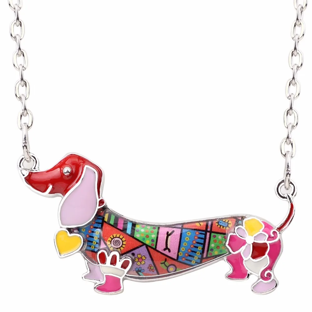 Bonsny Enamel Statement Maxi Pet Dachshund Dog Choker Necklace Alloy Pendant Chain Collar 2018 New Animal Jewelry For Women Gift