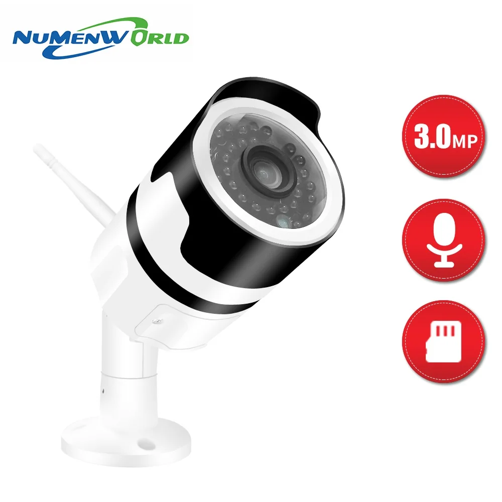 H.265 Waterproof IP camera Wireless network wifi camera 3.0MP HD P2P audio Camera IR Outdoor CCTV Camera with External SD slot