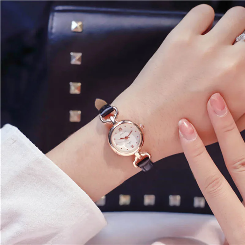 Droppshiping Women Girl Simple Quartz Wrist Watch PU Leather Strap Mini Thin Dial Watches dg88