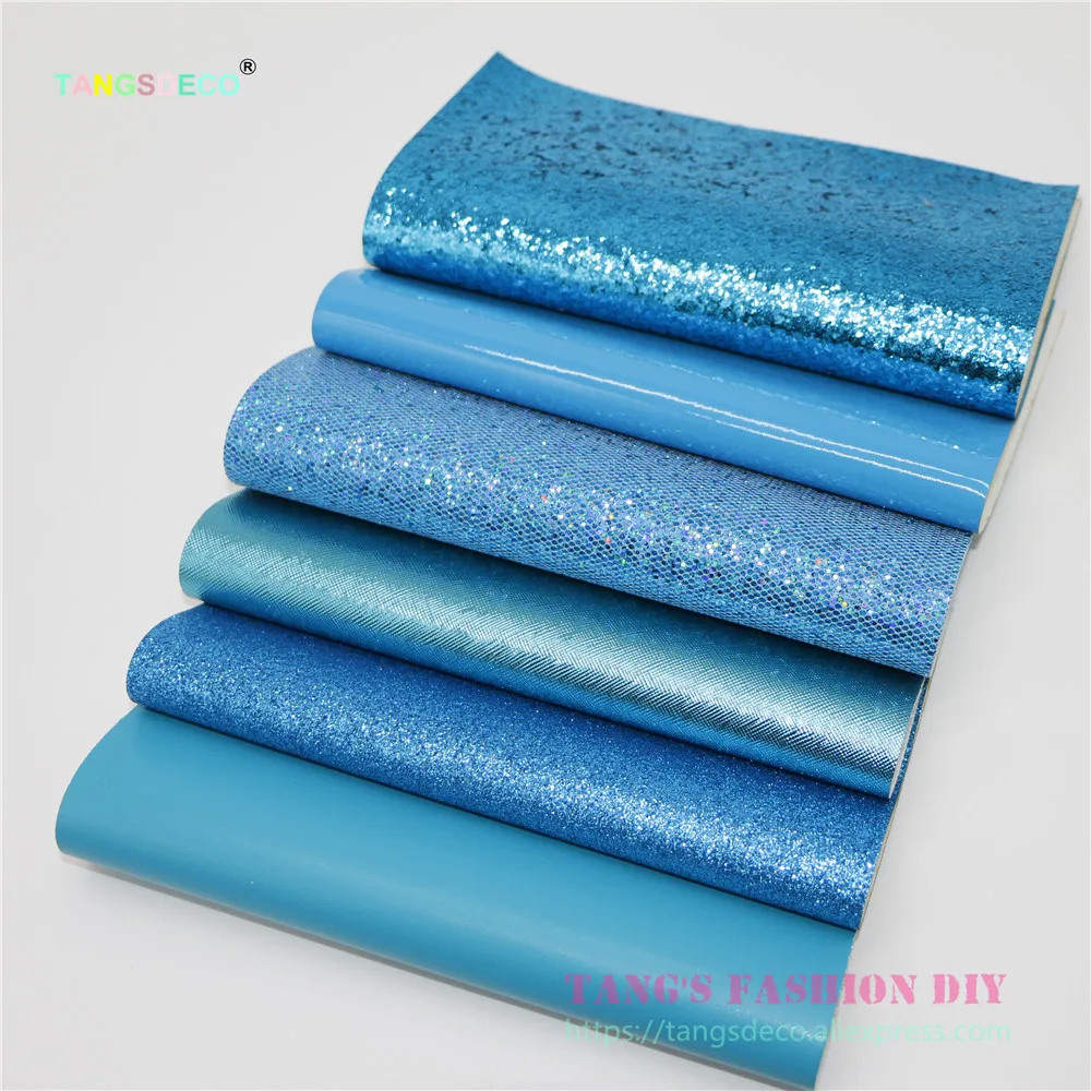 6pcs---20X22CM Blue Color Mix DIY Synthetic Faux PU Leather Set