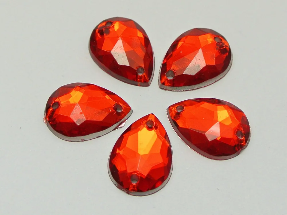 

200 Red Acrylic Teardrop Flatback Sewing Rhinestone Button 10X14mm Sew on beads