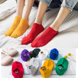 Kawaii Embroidered Expression Candy Color Woman Socks Happy Fashion Girl Ankle Funny Socks Women Cotton Summer 1Pair