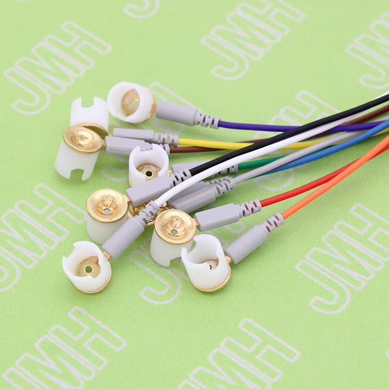 10pcs Din1.5 plug and Copper plated gold cap electrode sleep brain EEG cable,Contains electrode fixing bracket,apply to EEG hat.