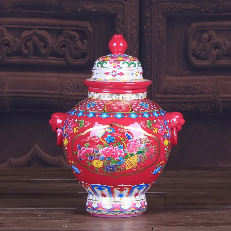 Jingdezhen Ceramic Vase Enamel Color temple jar Two Ears Ginger jar Ceramic Crafts Glazed Color Vases porcelain jar