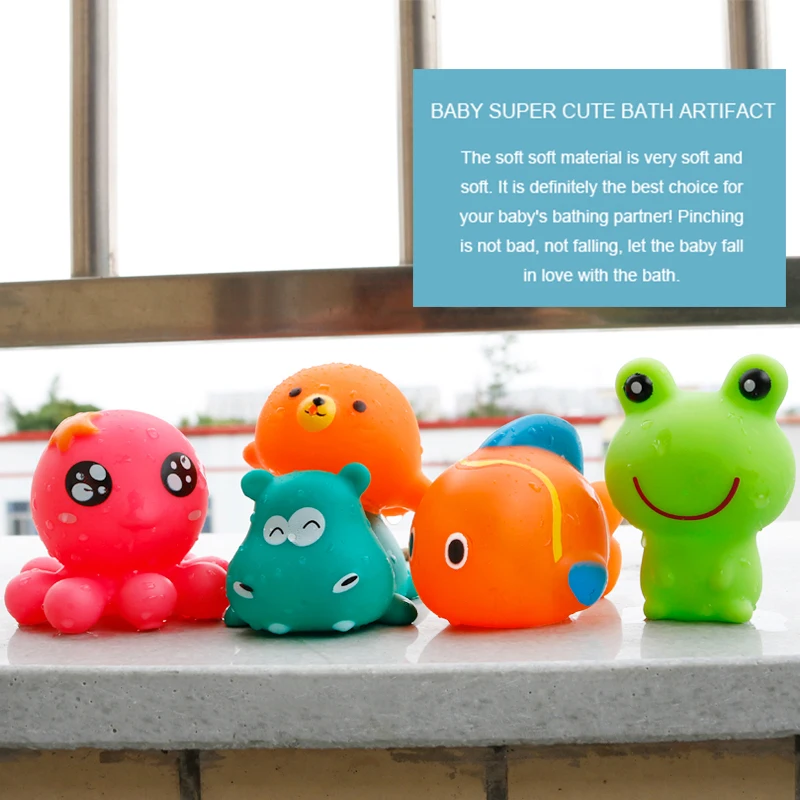 5pcs/Set Baby Bath Toys Animal Float Squeeze Sound Dabbling Rubber Water Spraying Shower Bathing Toys Gift For Kids Dropshipping