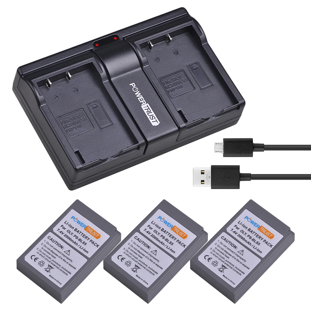 

3Pcs PS-BLS5 BLS-5 BLS5 BLS-50 Battery akku +Dual USB Charger for Olympus OM-D E-M10, PEN E-PL2, E-PL5, E-PL6, E-PM2, Stylus 1