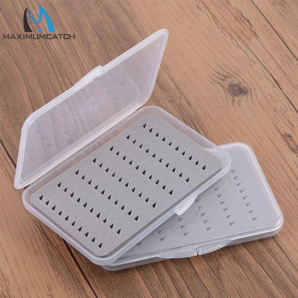 Maximumcatch 2Pcs Transparent Waterproof Fly Fishing Boxes Small Size Flies Hook Holders Slim Plastic Fly Box