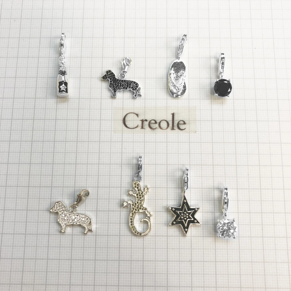 Black White Crystal Star Champagne Gecko Flip-flop Dachshund Charm Pendant,2019 Summer Fashion Jewelry 925 Sterling Silver Gift