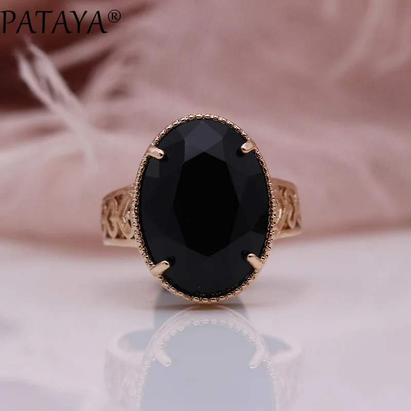 PATAYA New Oval Tourmaline 13 Colors Luxury Rings Women Wedding Fashion Jewelry 585 Rose Gold Color Natural Zircon Fine Rings