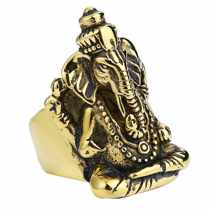 EdgLifU Men Ring Thailand Buddha elephant Thai Pikanet GANESHA GANESH Rings Stainless Steel Golden Cool Jewelry Rings Men