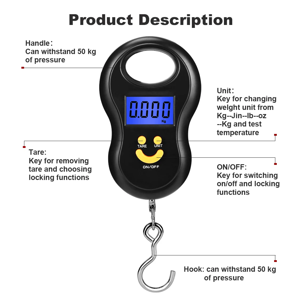 Hanging Scale 50Kg /10g Digital Scale BackLight Fishing Pocket Weight scale Luggage Scales Kg Lb OZ