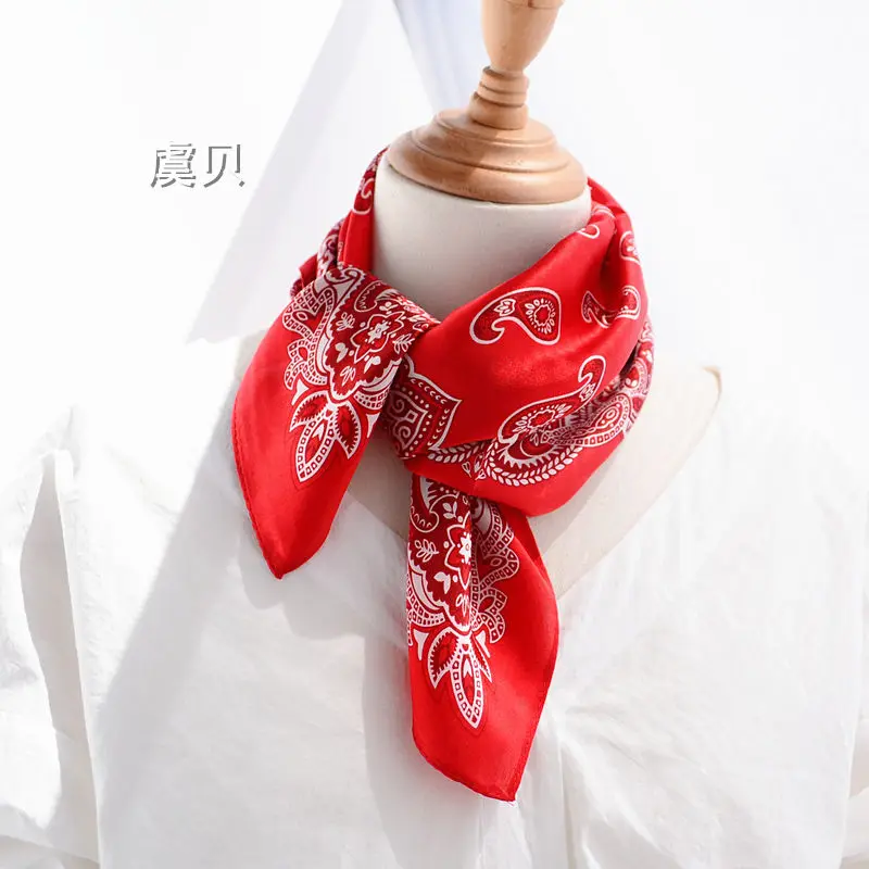 Hip Hop black red printed 100% natural silk scarf 51*51cm small squares headband kerchief neck wrap gift for girl boy women men