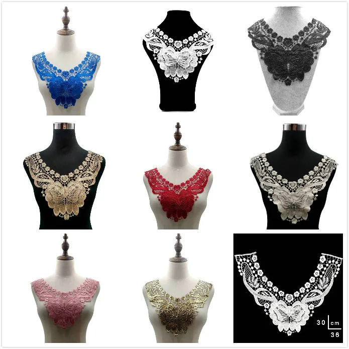 Lace Collar 8 Colors Beautiful Flower Gold White Black Blue Venise Lace Applique Trim Lace Fabric Sewing Supplies Lace Neckline