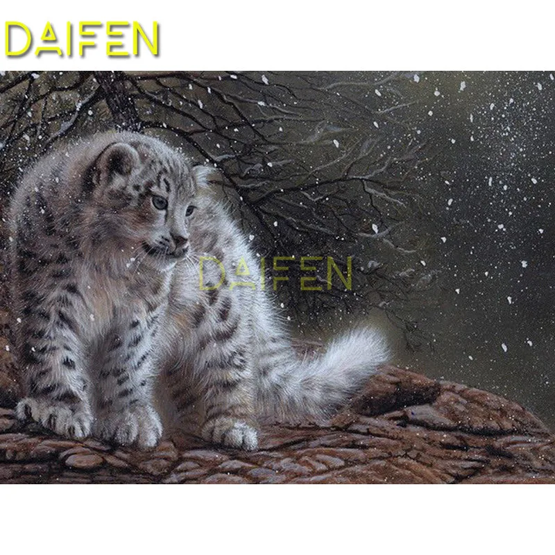 Full Square Diamond embroidery Cross stitch snow leopard cat cliff DIY 3D Diamond mosaic Full Round Diamond painting