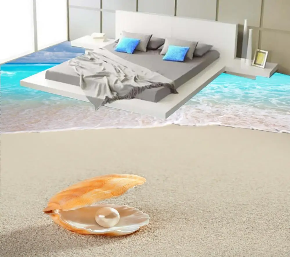 3D Floor Modern Floor Painting Sea wave beach shell 3D floor Non-slip Waterproof Self-adhesive PVC Wallpaper