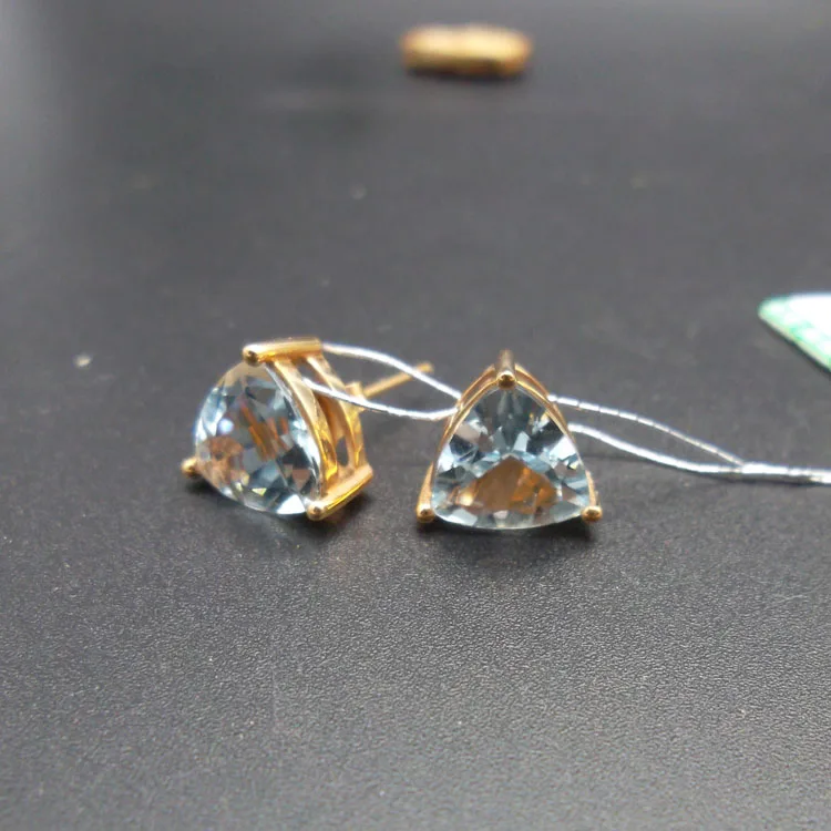 

18K gold earrings earrings Aquamarine Earrings triangle cute style fashion jewelry wedding gift