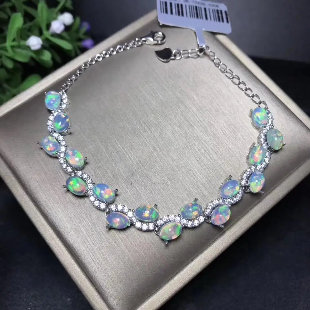 Natural opal bracelet, All kinds of fire colors are beautiful, 925 pure silver mosaic hot selling style, Ladies New Style