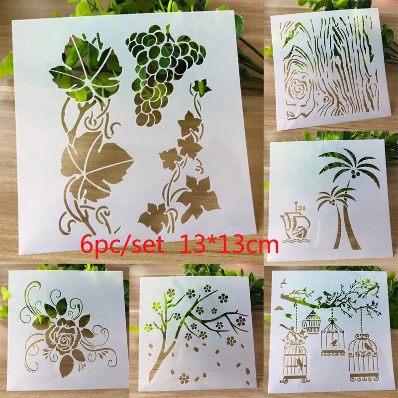 6pc Stencil Grape Painting Templates Decor Wall Scrapbooking Accessories Embossed Office School Supplies Reusable Cake Stencil