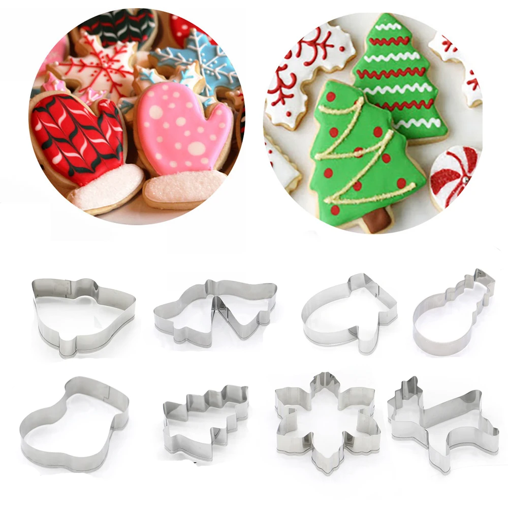 12 Style Christmas Cookie Cutters Moulds Stainless Steel Xmas Theme Biscuit Mold DIY Dessert Pastry Decoration Baking Tools