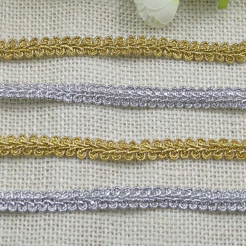 5m/lot 1cm Gold Silver Lace Trim Ribbon DIY Curtain Craft Fabric Curve Lace Trimming for Sewing Accessories Embroidered Clothing