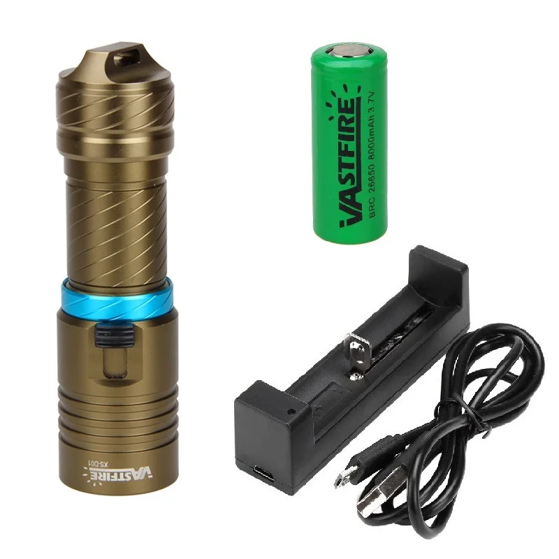 Waterproof LED Scuba LED Light Cycling Flashlight 28650/18650 Torch Waterproof 100M with 26650 Battery and Charger