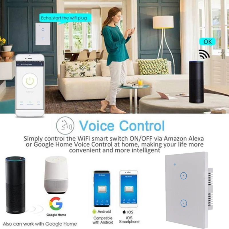 US WiFi Switch Touch Control Wall Light Switch 1 /2 /3 Gang 120 Type Panel Wall Touch Light Switch Smart Home Google compatible