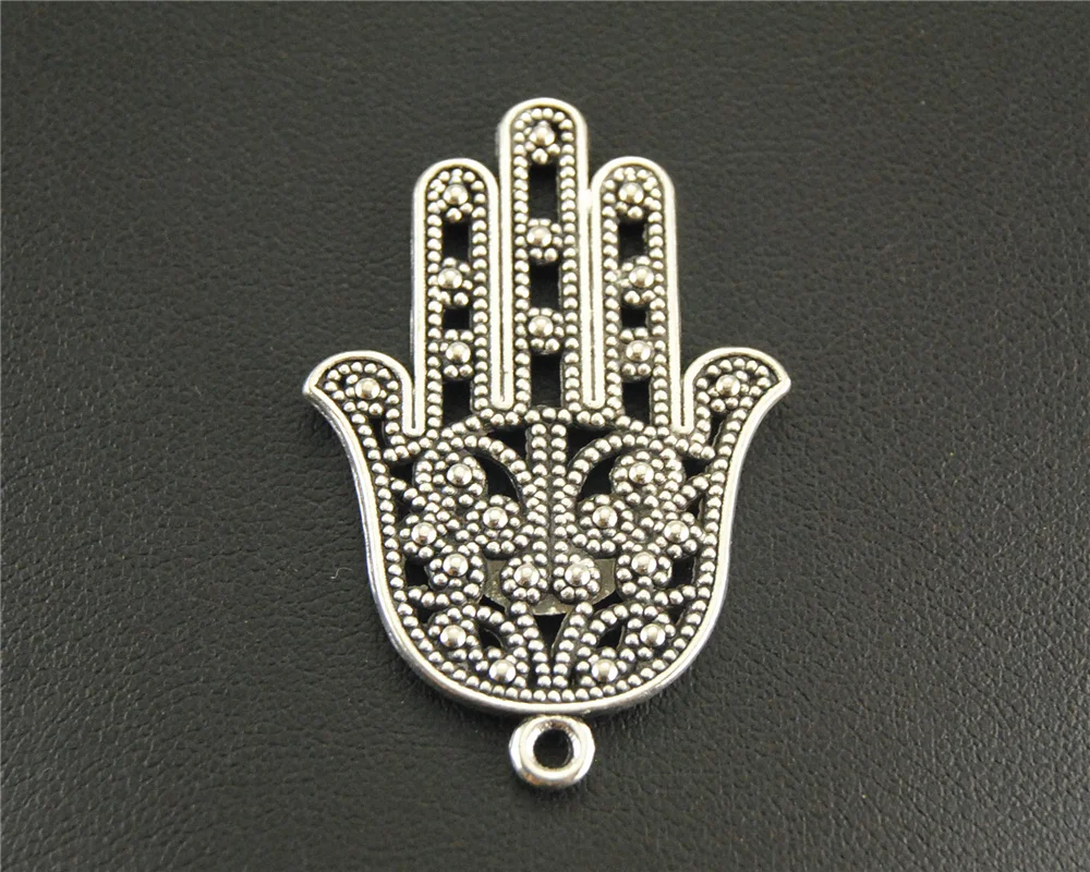 5 Pcs  Silver Color Large Filigree Hand Of Fatima Or Hamsa Charm With Evil Eye DIY Handmade Jewelry Findings A535