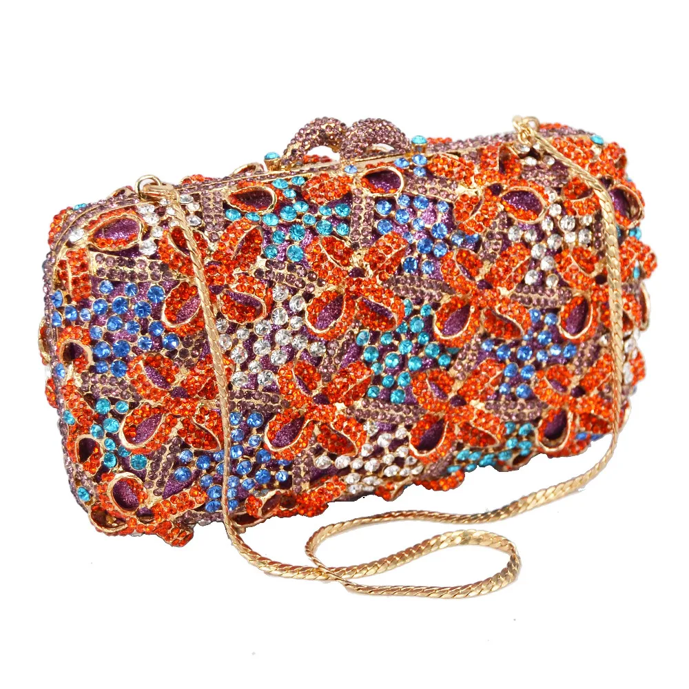 Fashion Crystal Bags Orange Box Evening Bags messenger Bags Crystal Encrusted Bags Clutch Purse sc764