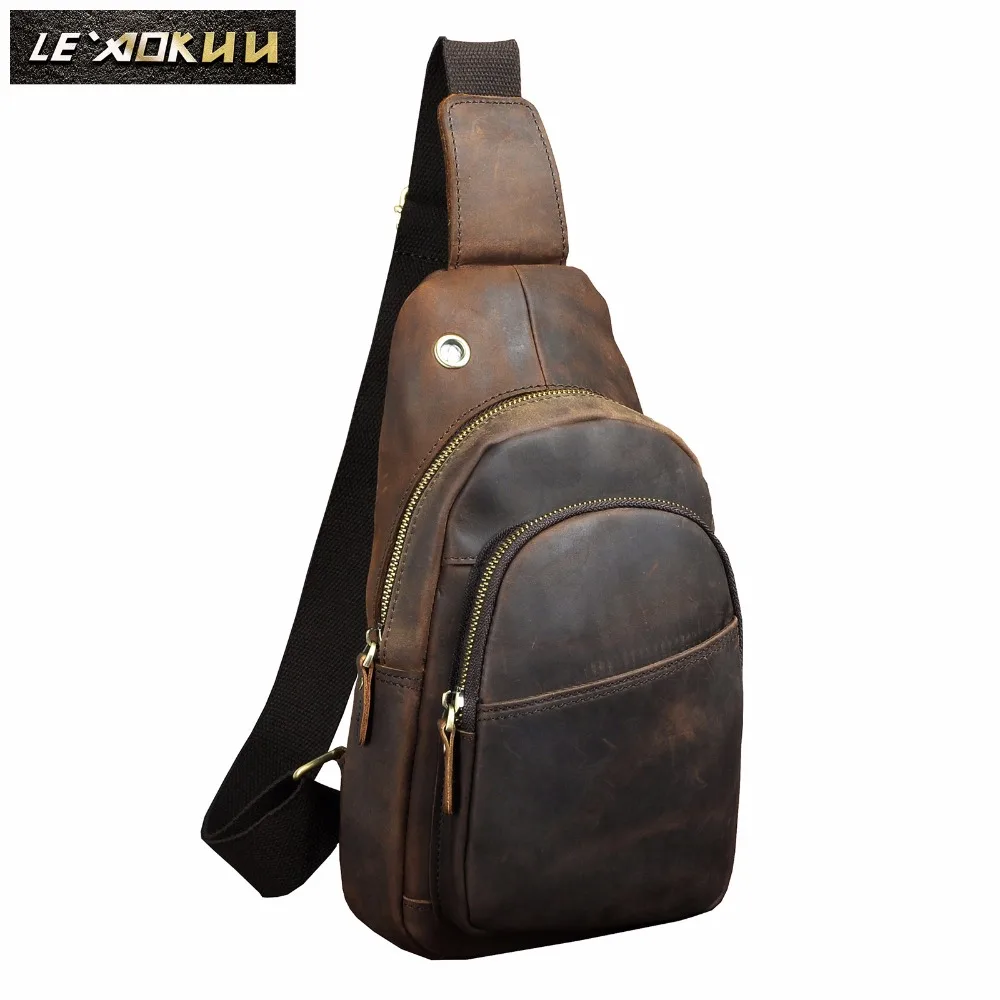 Men Quality Leather Casual Fashion Travel Chest Pack Sling Bag Design One Shoulder Cross body Bag Daypack 8