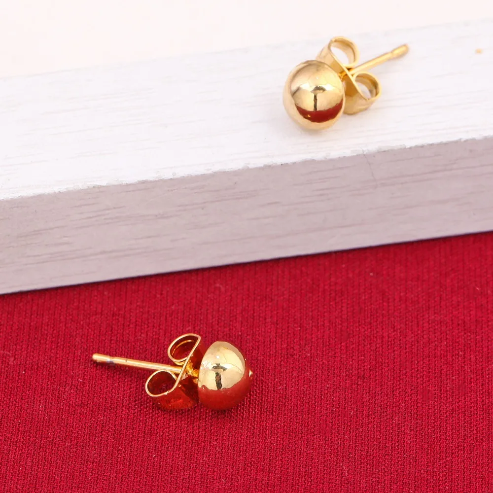 Half Ball Earrings Amazing Smooth Yellow Two Tome Gold Color Women Half Ball Stud Earrings