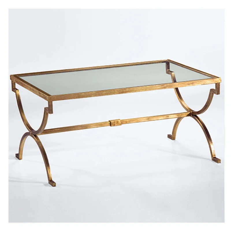 American rural Nordic art hardware toughened glass tea table. Rectangular coffee table