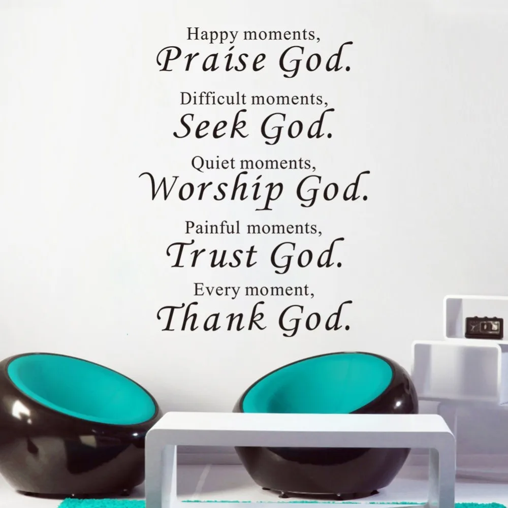 Bible Wall stickers home decor Praise Seek Worship Trust Thank God Quotes Christian Bless Proverbs PVC Decals Living room mural