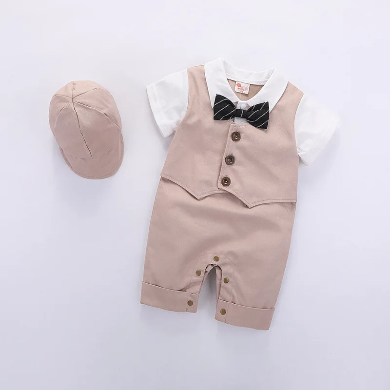 

British style 12M baby boy birthday clothing sets jumpsuit suit for newborn baby boys Pullover overalls rompers hat clothes sets