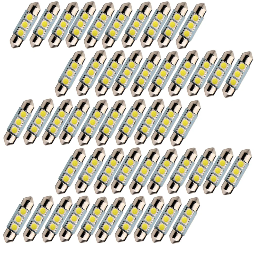 

YSY 50Pcs Super Bright 31MM 36MM 39MM 41mm 3SMD 5050 SMD C5W Interior Festoon car LEDs Festoon Dome Light Bulb