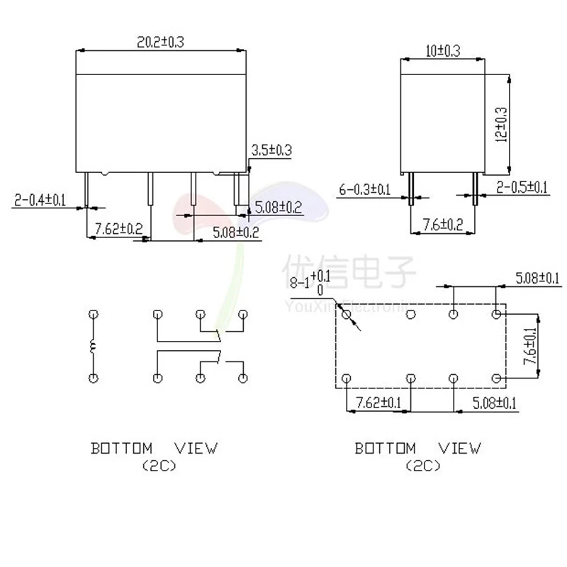 2Pcs New DC 3V 5V 9V 12V 8 Foot 2A 2 Open 2 Closed Relay Communication Signal Relay Electromagnetic Relay  HK19F-DC12V-SHG