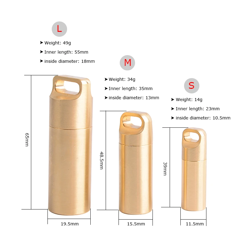 Brass Airtight Watertight Storage Container Dry Box Seal Bottle Case For Pill Capsule Fob Emergency Medicine Match Cell Battery