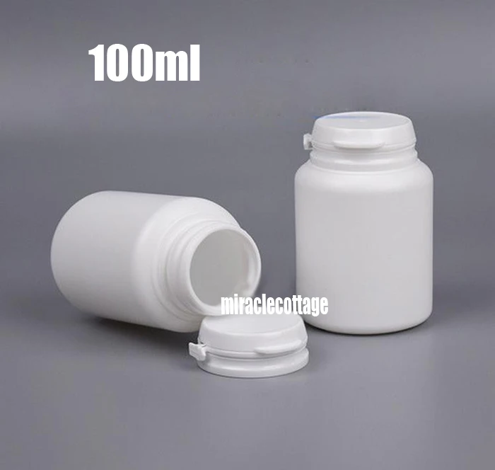 

100pcs 100ml White Color PE Xylitol Bottle, Gum Bottle, Pills/Powder/Capsule Bottles, Plastic Solid Containers with Tearing Caps