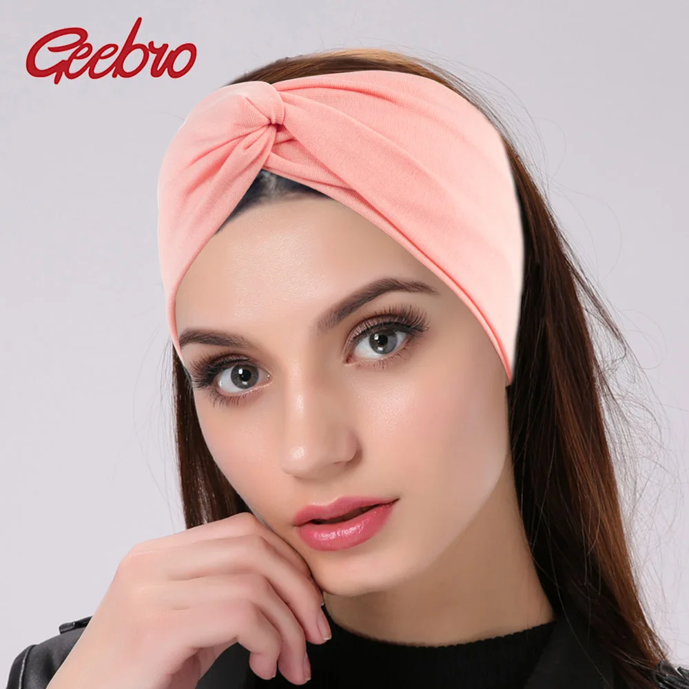 Geebro Women\'s Plain Turban Headbands Twist Elastic Stretch Hairbands Fashion Headband Yoga Headwrap Spa Head Band for Girls