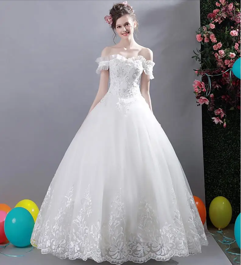 Beading crystal wedding dresses white flower decoration pattern bridal dress wedding gown  church wedding party robe de soiree