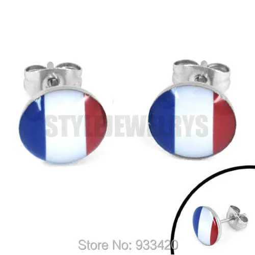 

Free Shipping! Enamel France Flag Earrings Motor Earring Studs SJE370088