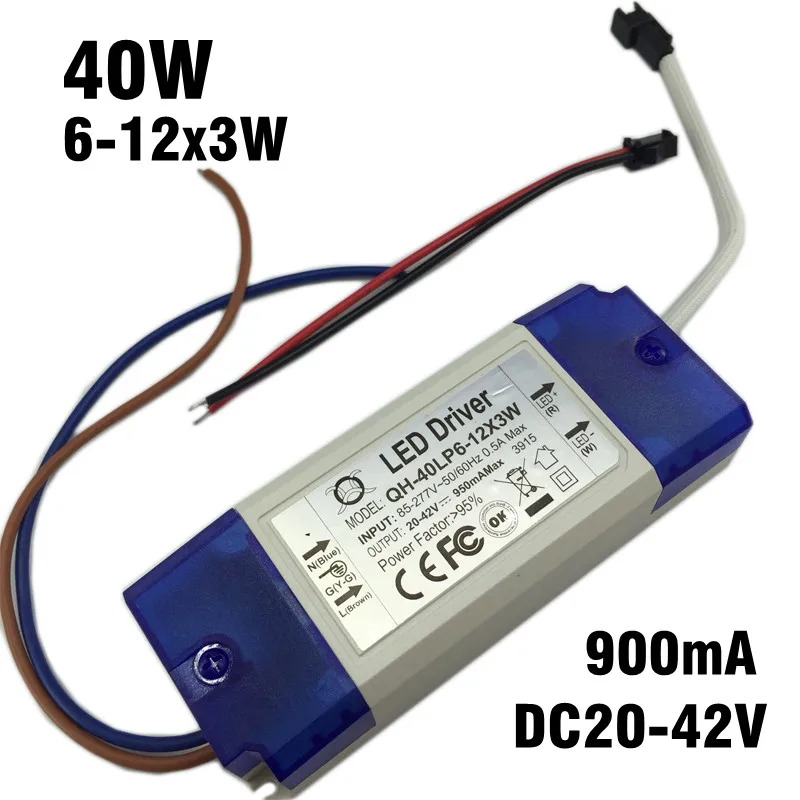 Constant Current LED Driver Power Supply 900mA 20W 30W 40W 6-12x3W LED Driver DC20-42V Plastic Case Lighting Transformers