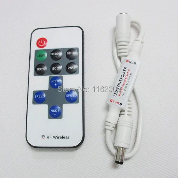 1x Mini RF Wireless LED Remote ControllerDC12-24V LED Controller For 3528 5050 LED Strip Single Color 6A(with DC plug)