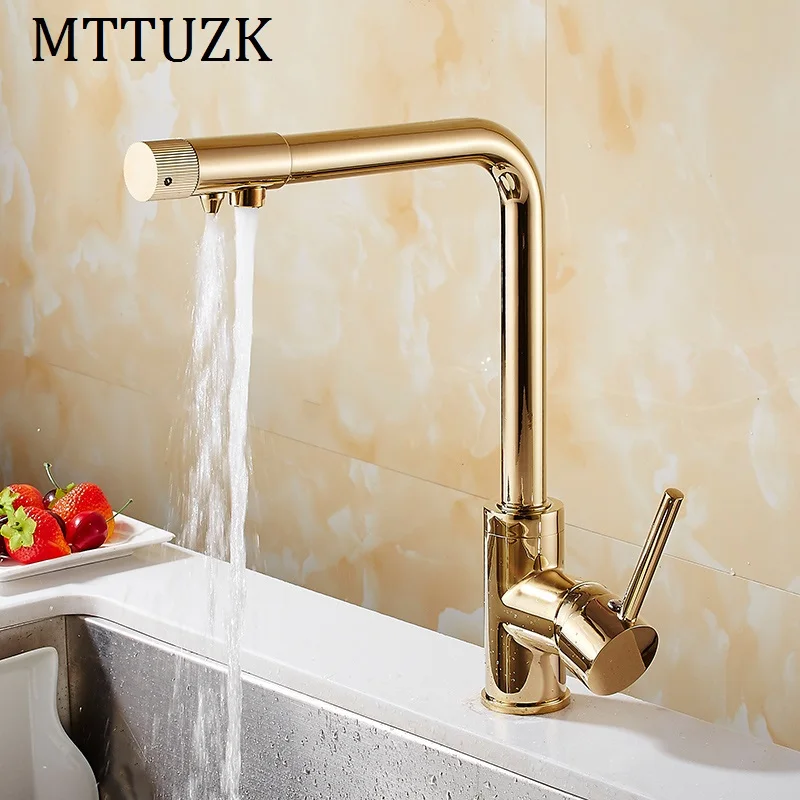 MTTUZK Brass Hot Cold Pure Water 3 in 1 Kitchen Faucet Pure Water Faucet Drinking Water Mixer Taps Double Water Outlet Faucet