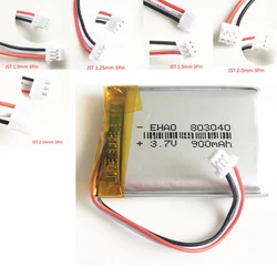 3.7V 900mAh Lithium Polymer LiPo Rechargeable Battery JST 1.0/1.25/1.5/ 2.0/2.5 3pin connector For PAD camera GPS laptop 803040