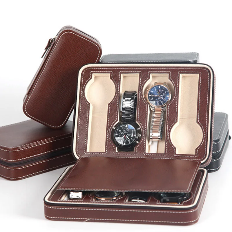 Fashion Quality 8 Grids Leather Watch Box Luxury Zipper style for travelling storage Jewelry Watch Collector Cases Organizer Box