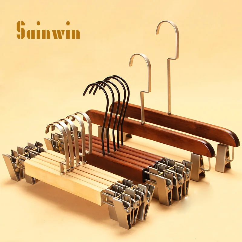 

Sainwin 5pcs/lot adult child vintage hanger wood pants clip wooden hangers for clothes rack (30pcs can LOGO)